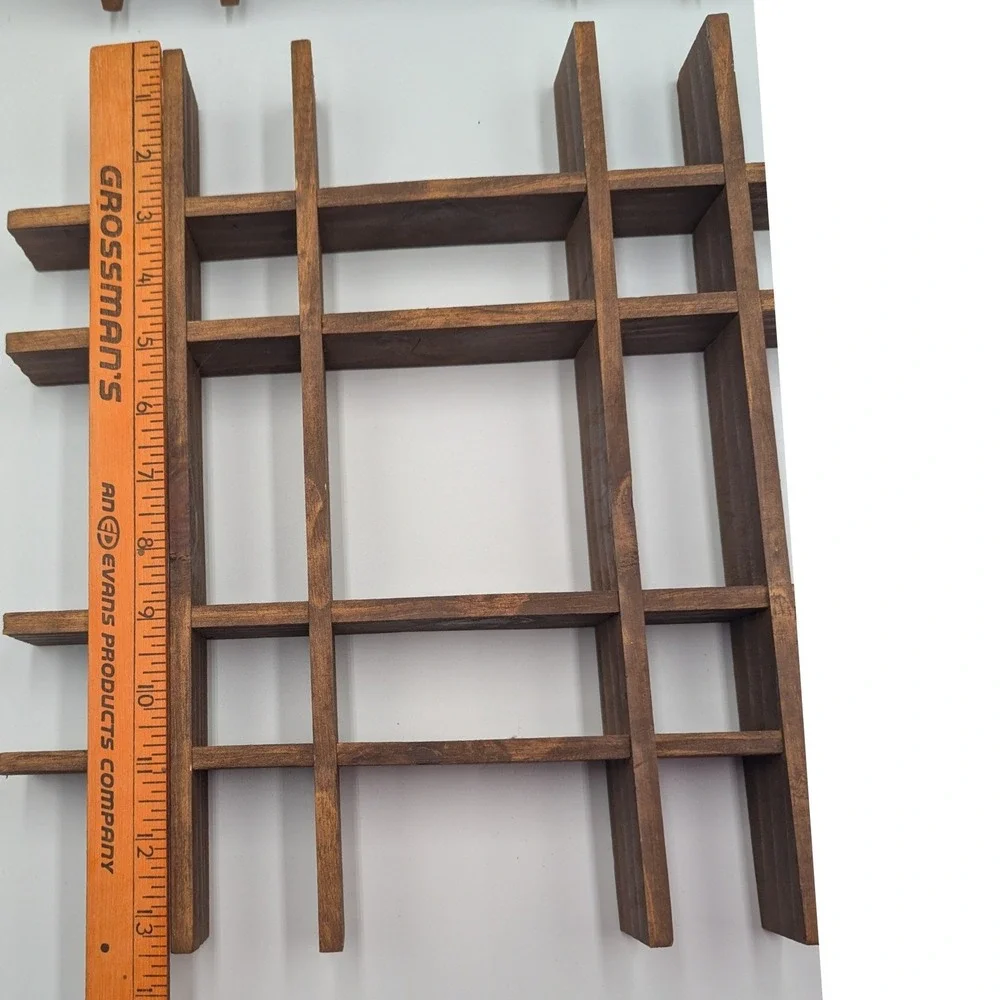 3 Wooden Shadow Box Shelf Brown Grid Wall Display 13.5
